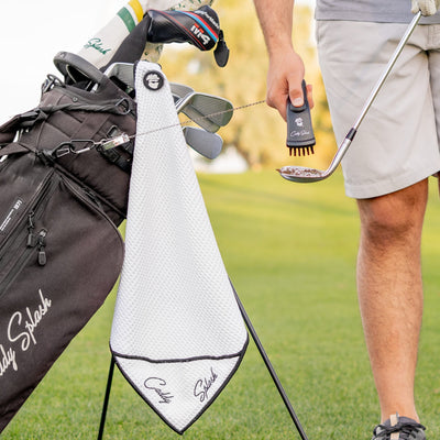 Golf Pocket Mag Towel - White + Golf Club Water Brush Pro Bundle
