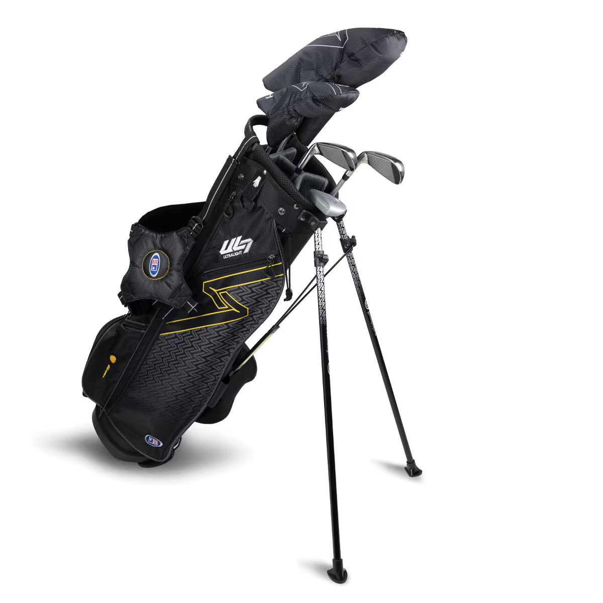 U.S. Kids Golf UL-7 5 Club Stand Set (Approx Age 12, Height 63"-66") Black/Gold Bag
