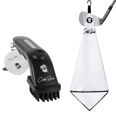 Golf Pocket Mag Towel - White + Golf Club Water Brush Pro Bundle