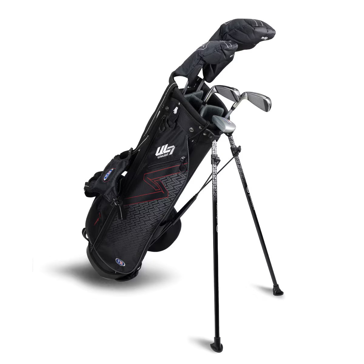 U.S. Kids Golf UL-7 5 Club Stand Set (Approx Age 11, Height 60"-63") Black/Maroon Bag