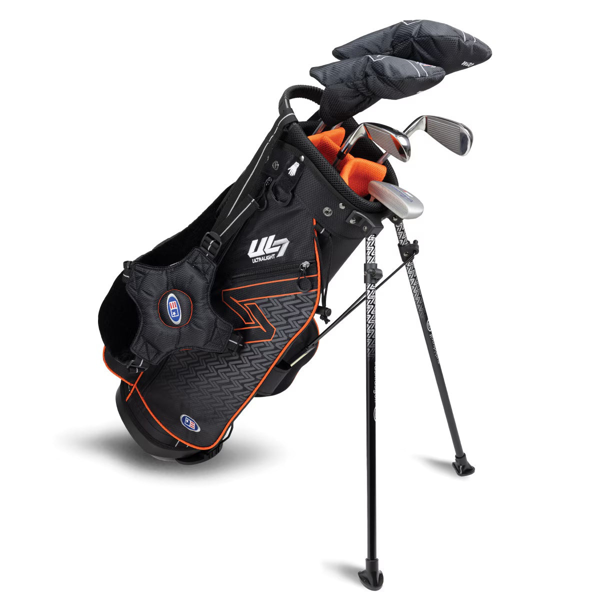 U.S. Kids Golf UL-7 5 Club Stand Set (Approx Age 8, Height 51"-54") Black/Orange Bag