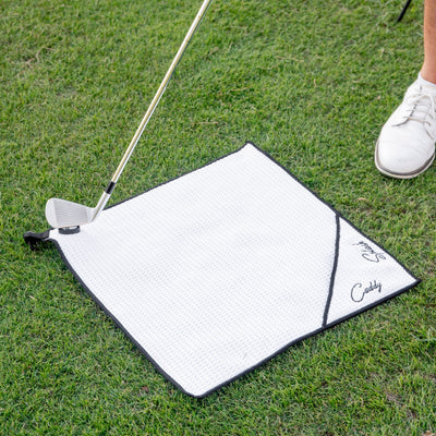Magnetic Golf Towel with Ball Pocket - (White)