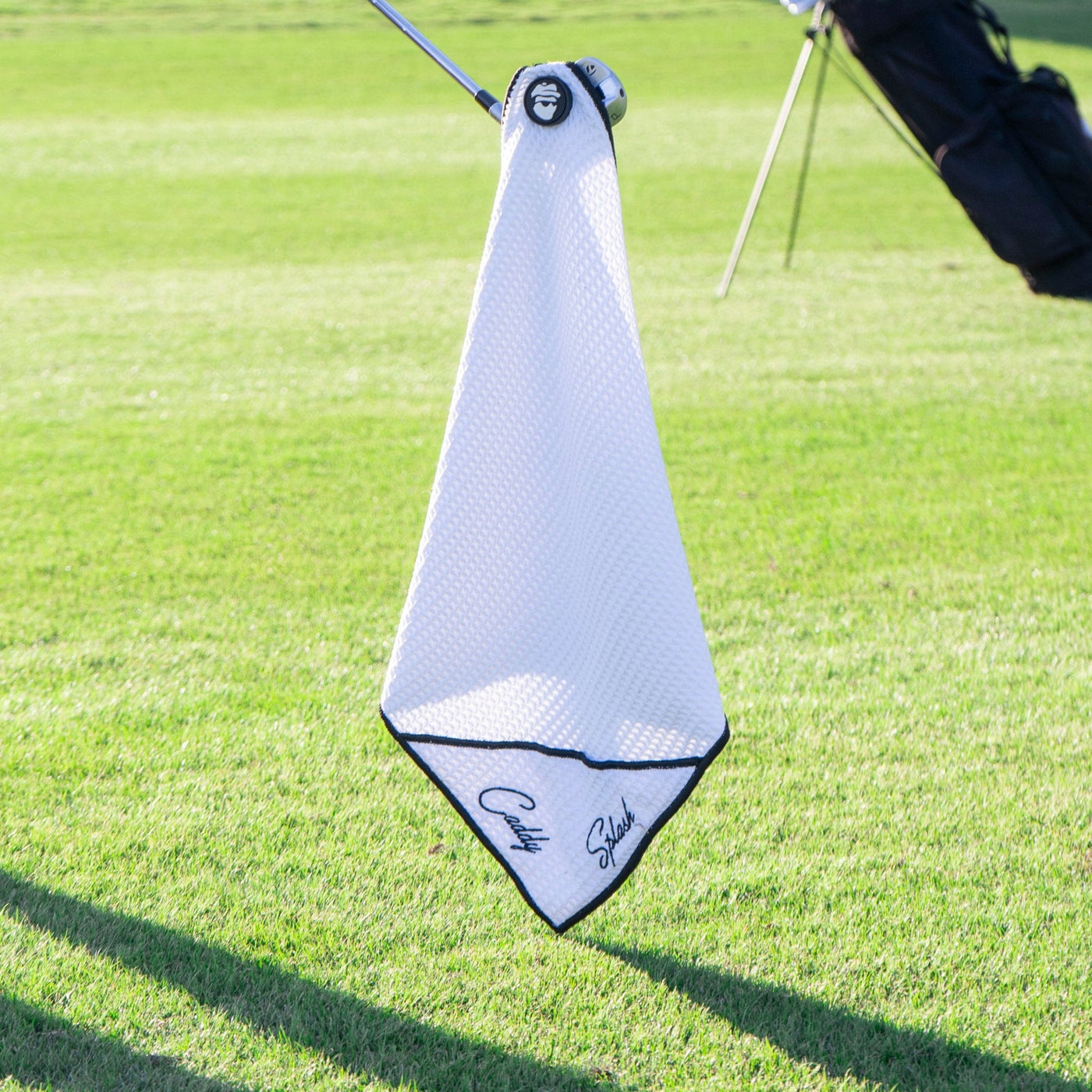 Magnetic Golf Towel with Ball Pocket - (White)