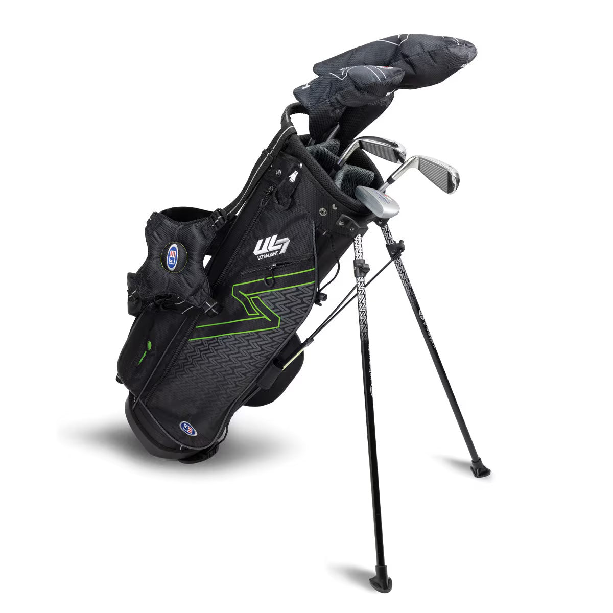 U.S. Kids Golf UL-7 5 Club Stand Set (Approx Age 10, Height 57"-60") Black/Green Bag