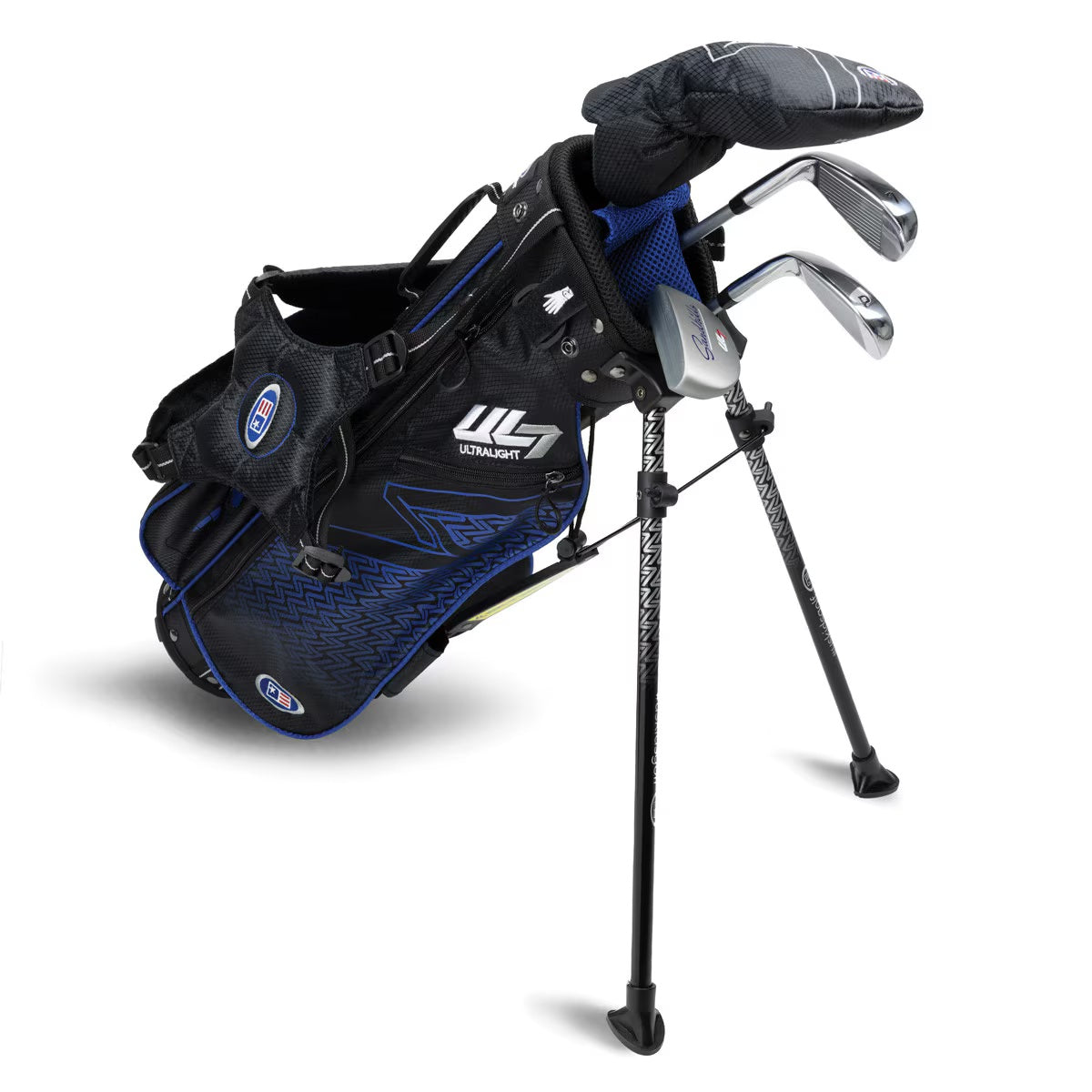 U.S. Kids Golf UL-7 4 Club Stand Set (Approx Age 6, Height 45"-48") Black/Blue Bag
