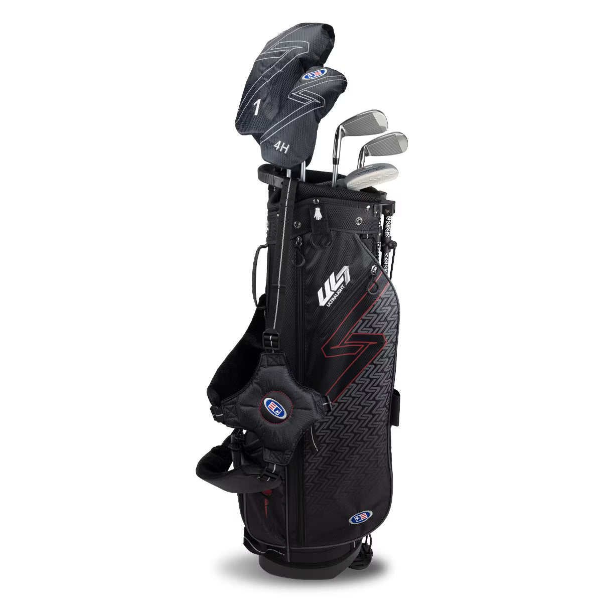 U.S. Kids Golf UL-7 5 Club Stand Set (Approx Age 11, Height 60"-63") Black/Maroon Bag