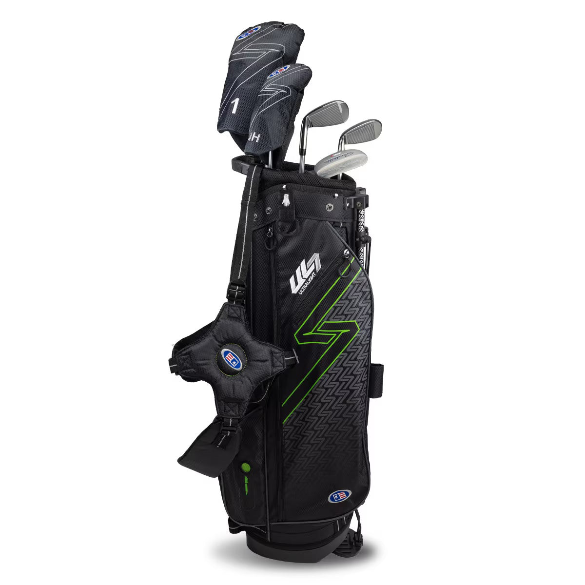 U.S. Kids Golf UL-7 5 Club Stand Set (Approx Age 10, Height 57"-60") Black/Green Bag
