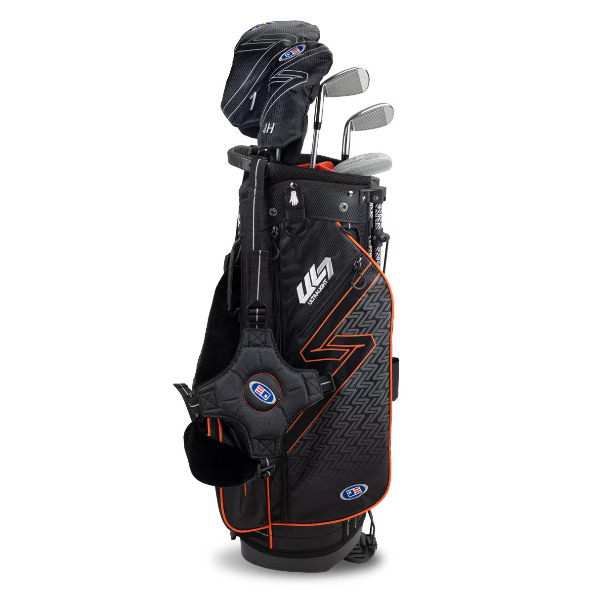 U.S. Kids Golf UL-7 5 Club Stand Set (Approx Age 8, Height 51"-54") Black/Orange Bag